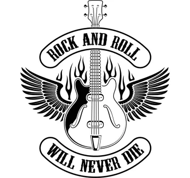 Guitarra em chamas com t-shirt rock text - TenStickers