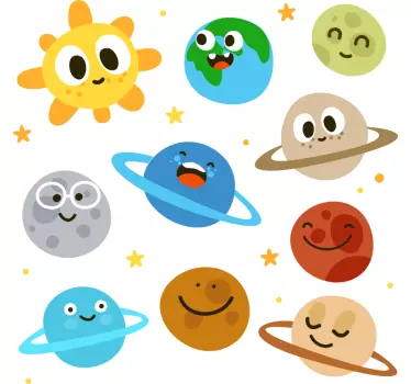 Planetas engraçados com T-shirtinfantil cara - TenStickers