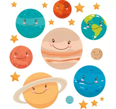 Cartoon smiley planetas criança camisa - TenStickers