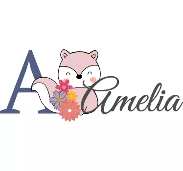 T-shirt bebé raposa floral com inicial - TenStickers