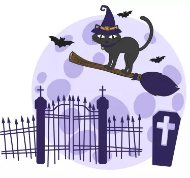 T-shirt Halloween gato andando de vassoura - TenStickers
