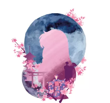 T-shirt silhueta de flor de cerejeira ao luar - TenStickers
