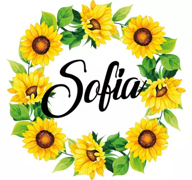 T-shirt personalizável círculo de nome com girassol - TenStickers