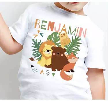 Animais selvagens fofos com folhas de T-shirtinfantil - TenStickers