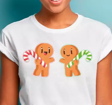 Dançando gingerman com bastão de doces t-shirtsde natal - TenStickers