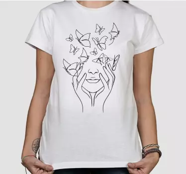 Desenho de linha t-shirt com rosto de borboleta - TenStickers