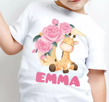 Girafa de animais fofos com t-shirt de bebê com nome - TenStickers