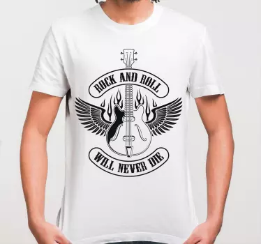 Guitarra em chamas com t-shirt rock text - TenStickers