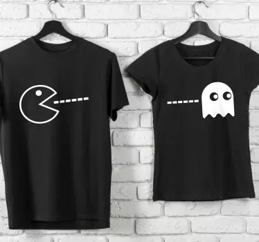 Monocolor pac-man e fantasma combinando camisas para casais - TenStickers