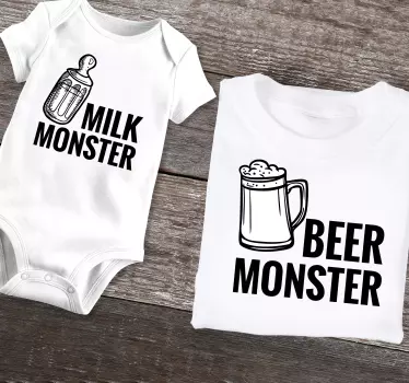 Pai e filho monstro de cerveja e leite combinando camisas - TenStickers