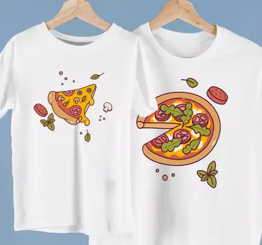 Pizza com uma fatia faltando pai e filho combinando camisas - TenStickers