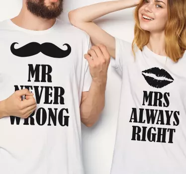 Senhor e senhora com correspondência de texto camisas para casais - TenStickers