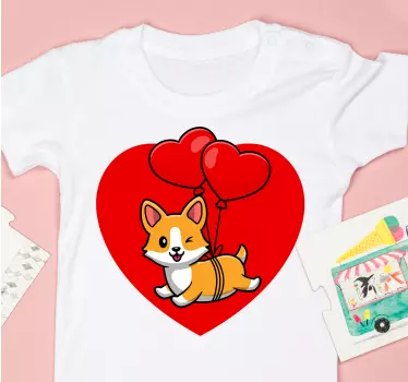 T-shirt crianças corgi com balões de coração - TenStickers
