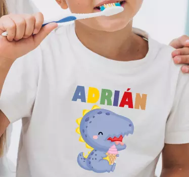T-shirt crianças dinossauro fofo segurando sorvete - TenStickers
