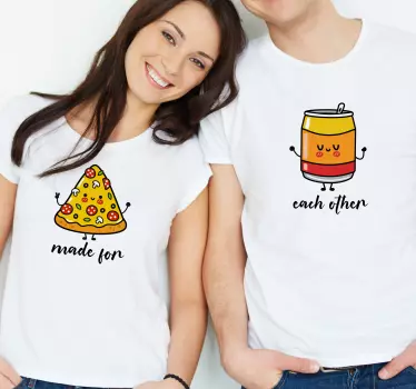 T-shirt de casais pizza e refrigerante juntos - TenStickers