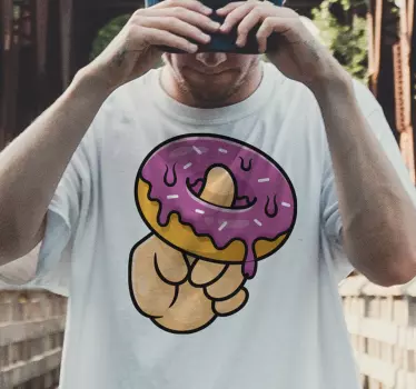 T-shirt de desenho animado dedo e donut - TenStickers