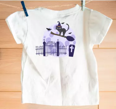 T-shirt Halloween gato andando de vassoura - TenStickers