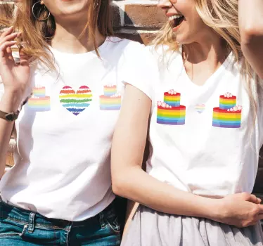 T-shirt mães e filhas bolos de coração arco-Íris - TenStickers