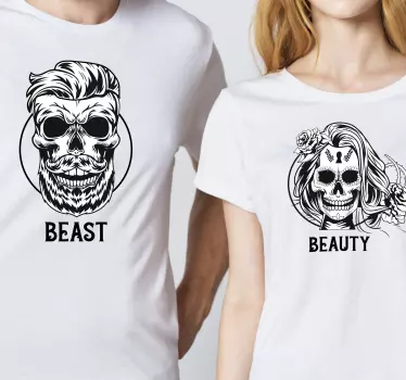 T-shirt mães e filhas dupla de fera e beleza - TenStickers