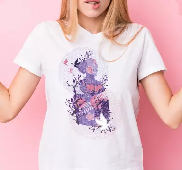 T-shirt mães e filhas silhueta floral charmosa - TenStickers