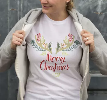 T-shirt natal chifres de rena florais - TenStickers