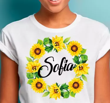 T-shirt personalizável círculo de nome com girassol - TenStickers