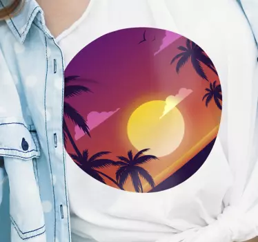 t-shirt roxa pôr do sol e palmeiras - TenStickers