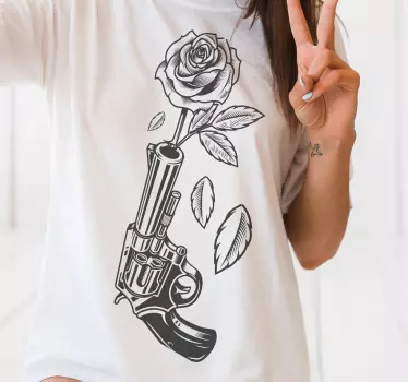 T-shirt símbolo da paz com pistola rosa - TenStickers