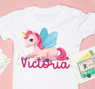 T-shirtengraçada rosa feliz unicórnio infantil - TenStickers