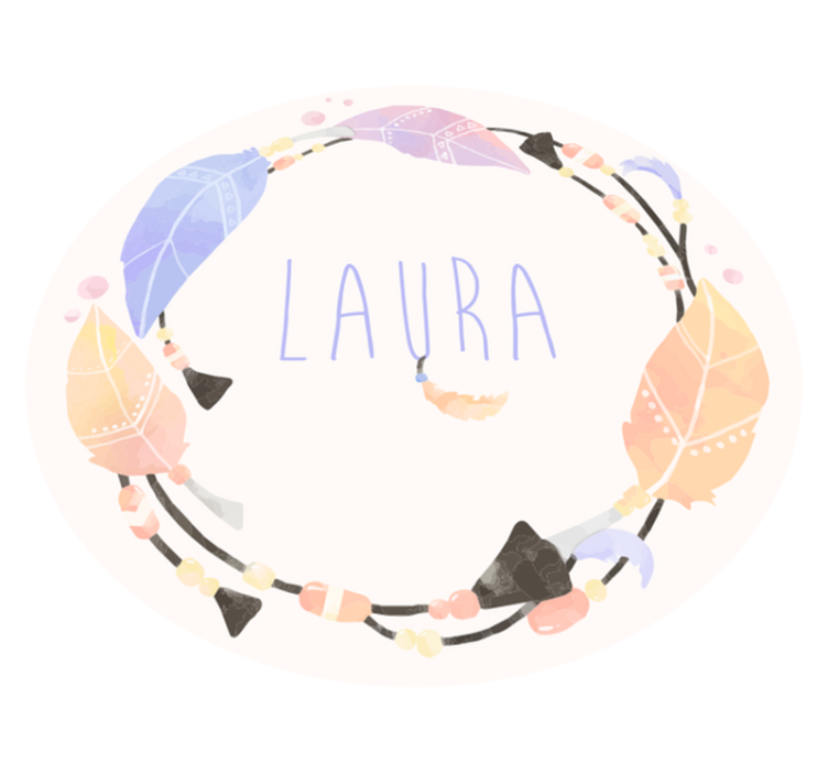 Tapete vinílico com nome círculo de penas personalizado - TenStickers