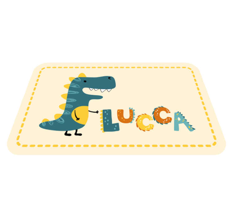 Dinossauro feliz com tapete com nome personalizado - TenStickers