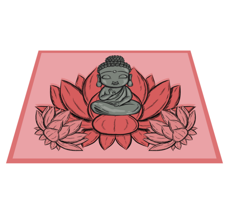 Tapete floral de lótus e desenho animado buda - TenStickers