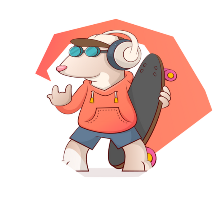 Tapete em vinil infantil ilustração de rato skatista - TenStickers