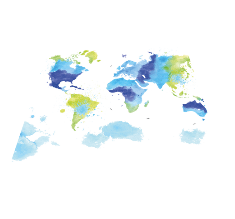 Tapete vinílico de mapa mundial aquarela azul e verde - TenStickers