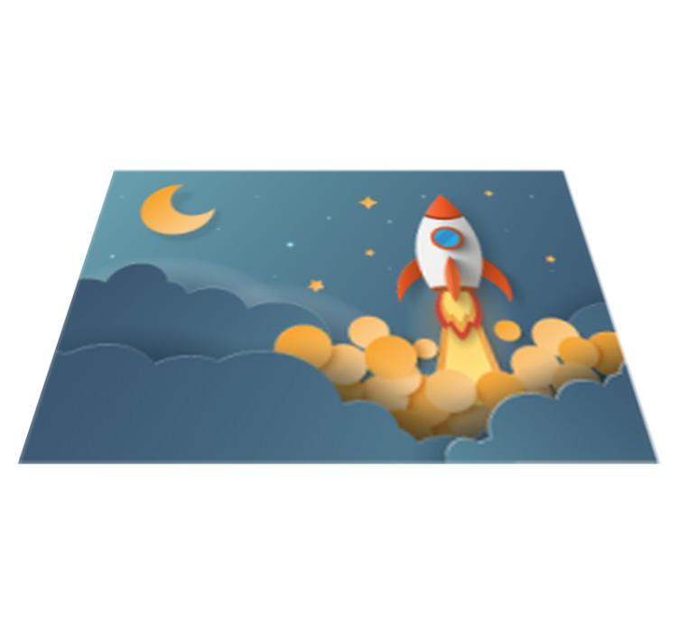 Cartoon lançando foguete para tapete de estrela espacial - TenStickers
