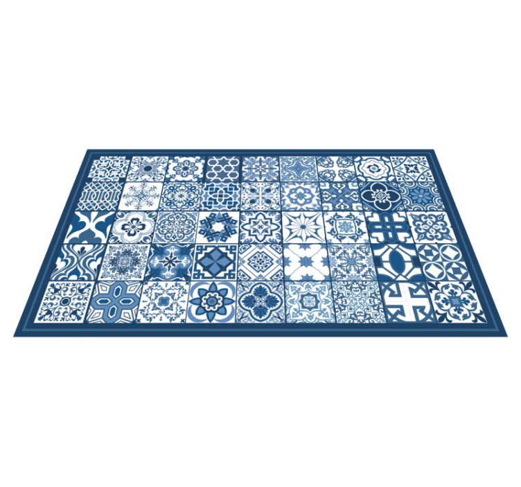 Tapete vinílico retangular padrão de mosaico azul e branco - TenStickers
