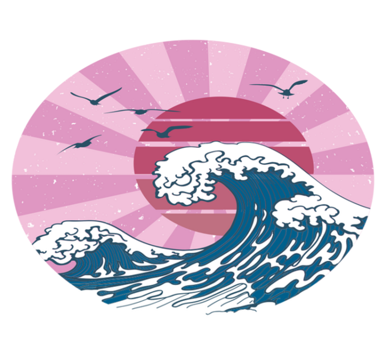 Tapete vinílico geométricas onda rosa de kanagawa - TenStickers