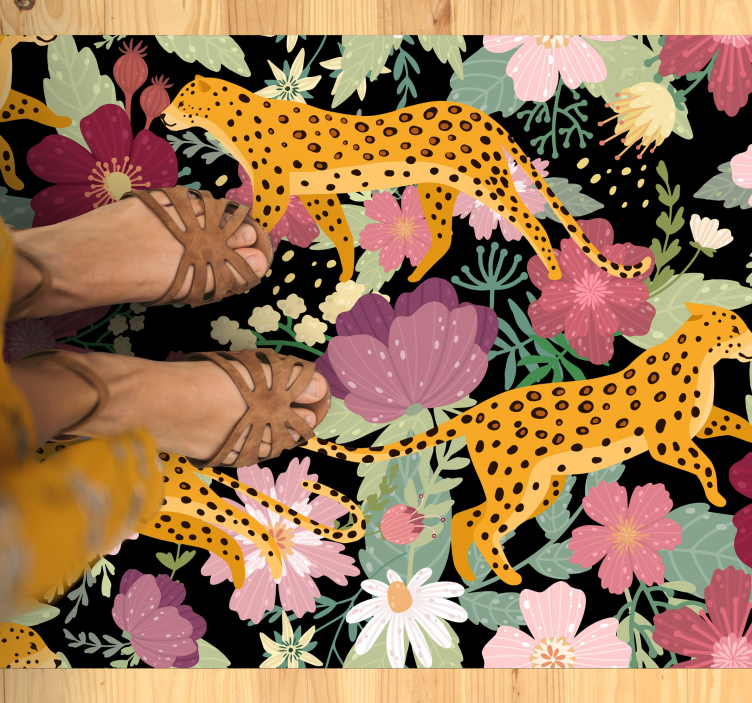 Tapete de vinil com estampa de leopardo e flores com estampa anim - TenStickers