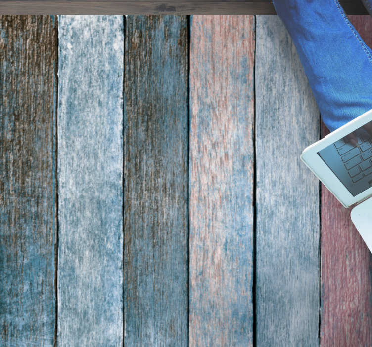 Tapete vinílico madeira tábuas azuis e rosas - TenStickers