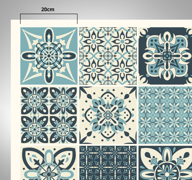 Tapete vinílico azulejos padrão floral turquesa - TenStickers