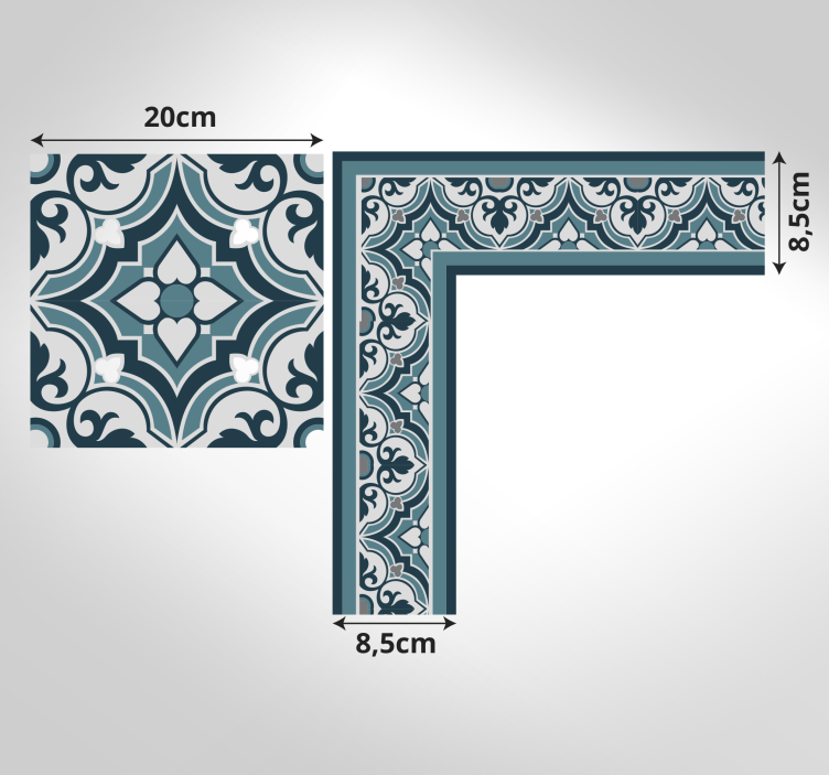 Tapete clássico de azulejos de flores ciano e azul - TenStickers