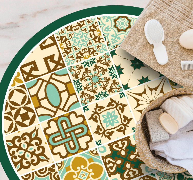 Piso de casa de banhode azulejos espanhóis dourados e verdes - TenStickers