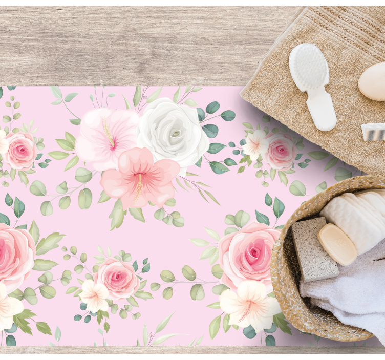 Elegante padrão de rosas em tapete floral rosa - TenStickers