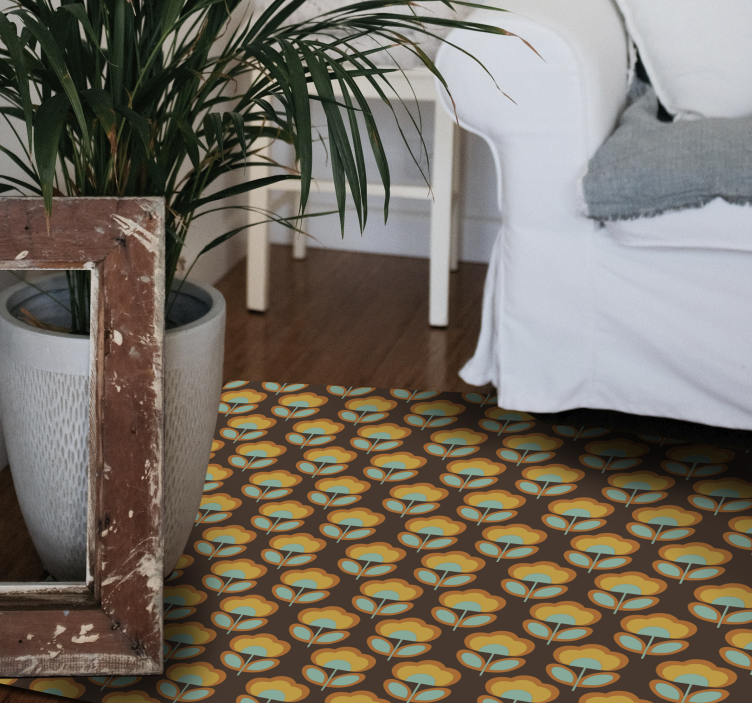 Flores dos anos 70 com folhas, tapete floral - TenStickers