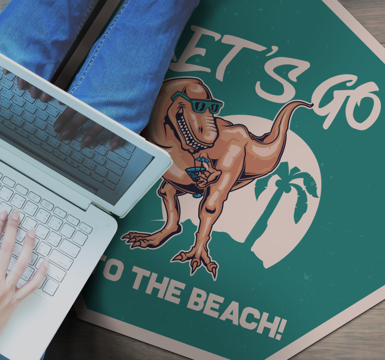 Ilustração de dinossauro vamos para a praia - TenStickers