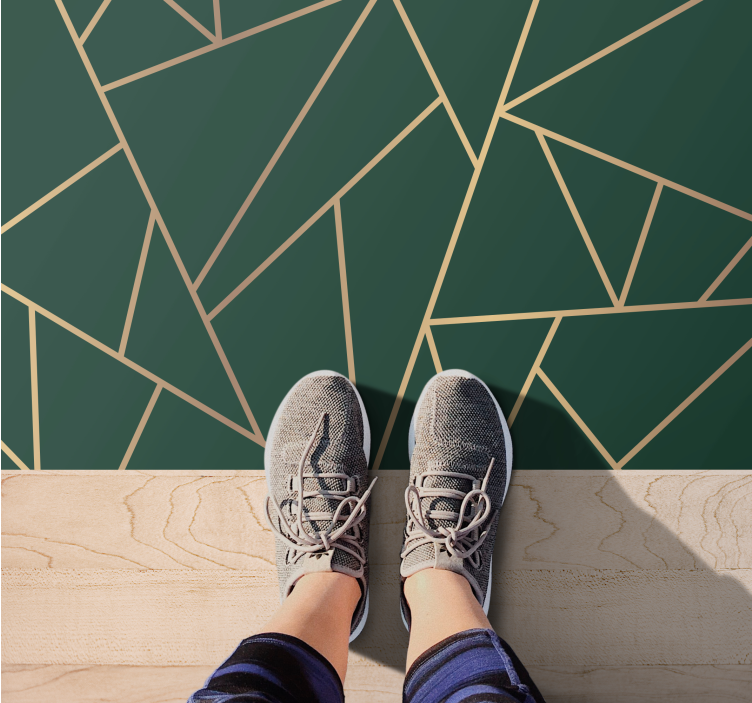 Linhas douradas garrafa fundo verde tapete moderno - TenStickers