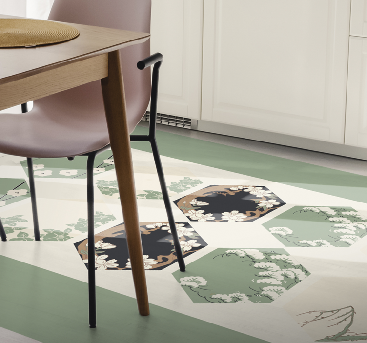 Plantas e texturas em tapetes geométricos hexagonais - TenStickers