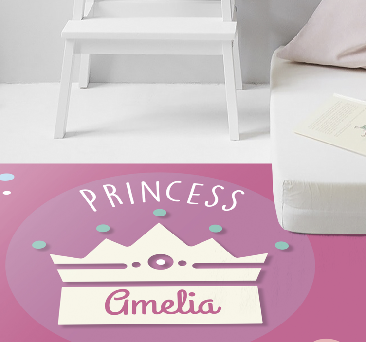 Princesa com coroa e nome infantil tapete de vinil - TenStickers
