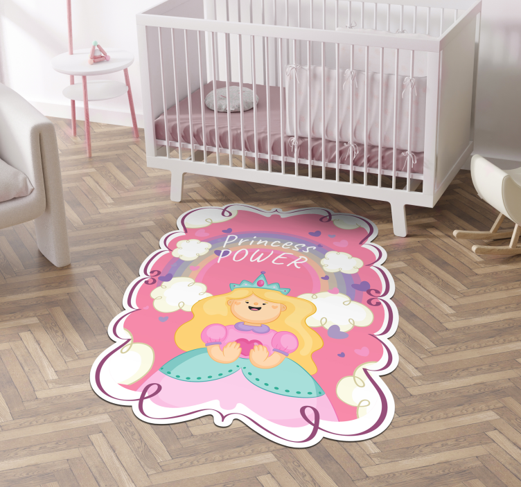 Princesas da disney em tapete de vinil com fundo rosa - TenStickers