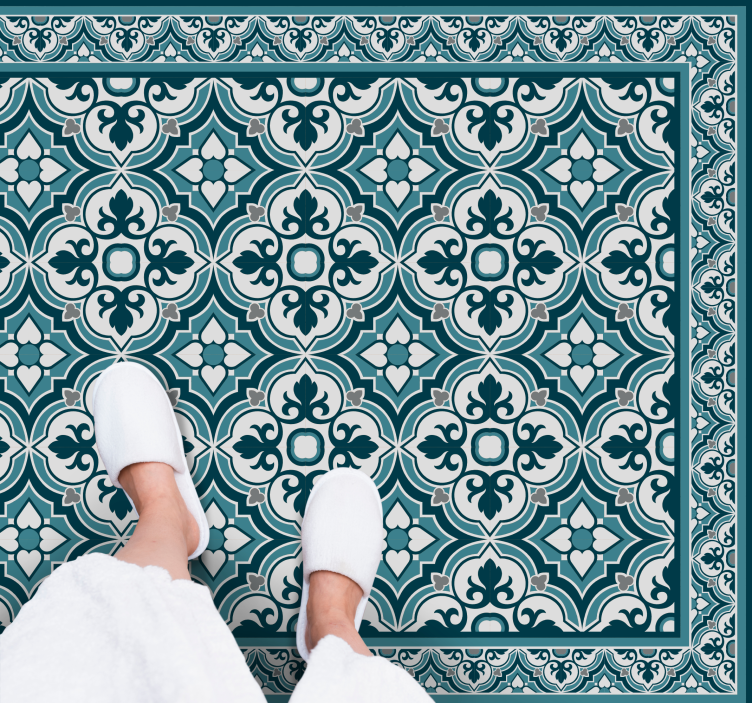 Tapete clássico de azulejos de flores ciano e azul - TenStickers